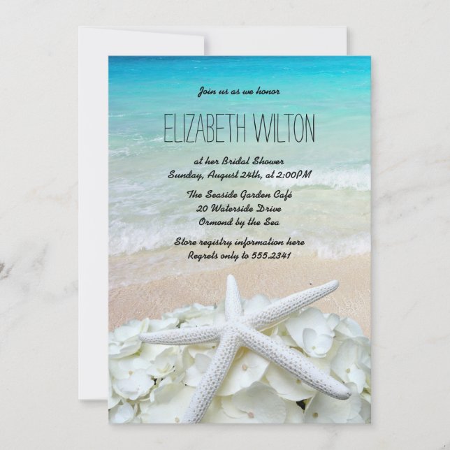 Invitación Starfish Floral Beach Bridal Shower (Anverso)