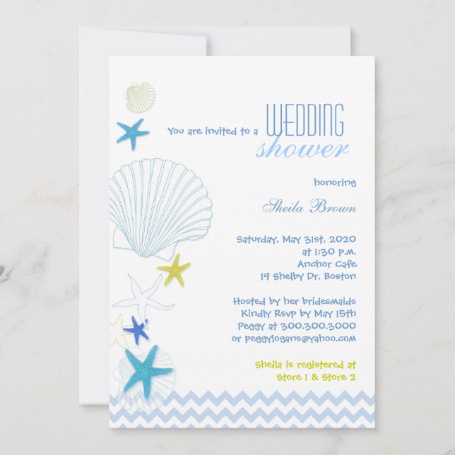 Invitación Starfish Garden Chevron Bridal Shower (Anverso)
