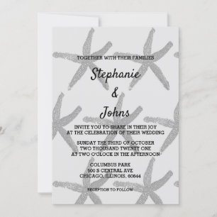 Invitación Starfish Gray Black Trendy Beach Wedding
