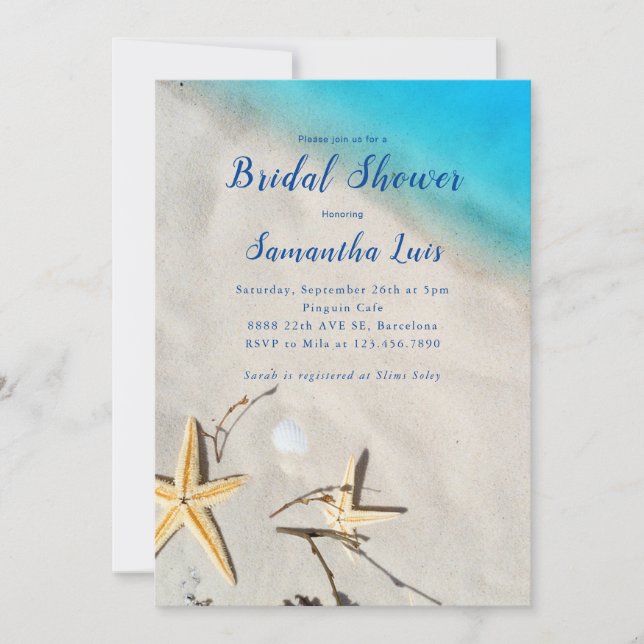 Invitación Starfish In The Sand Beach Bridal Shower (Anverso)