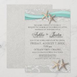 Invitación Starfish Lace Gray y Aqua Boda