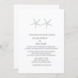 Invitación Starfish Nautical Gris Verde azulado Blanco Elegan