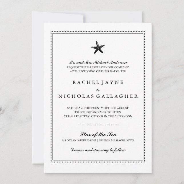 Invitación Starfish negro grácil | BODA (Anverso)