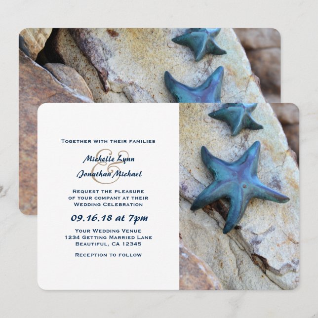 Invitación Starfish on Rocks Seashore Beach Wedding (Anverso / Reverso)