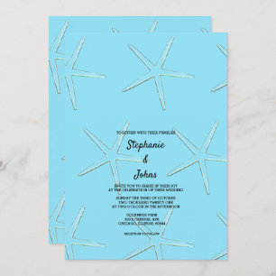 Invitación Starfish Pattern Blue Beach Destination Wedding