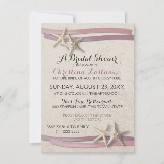 Invitación Starfish Rubor Beach Bridal Shower (Anverso)