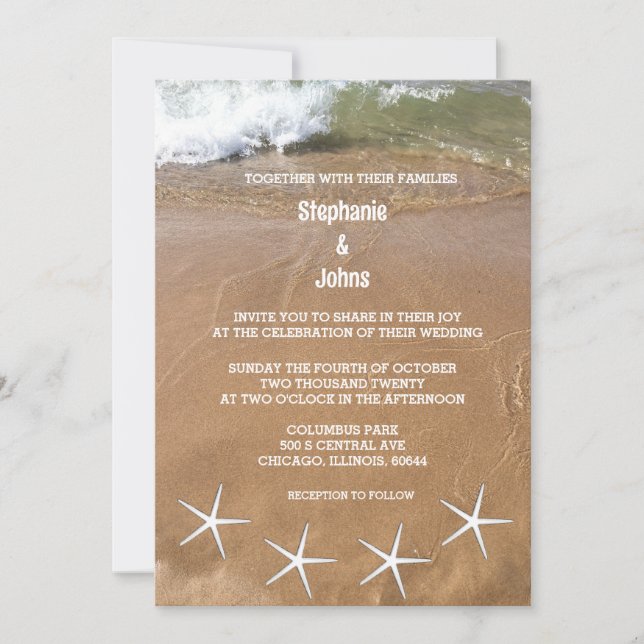 Invitación Starfish Sandy Beach Ocean Destination Wedding (Anverso)