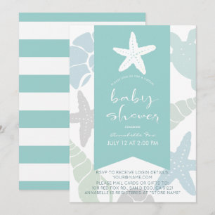 Invitación Starfish & Seasheles Baby Shower virtual Turquoise
