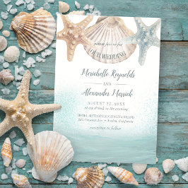 Invitación Starfish Seashells Nautical Beach Wedding