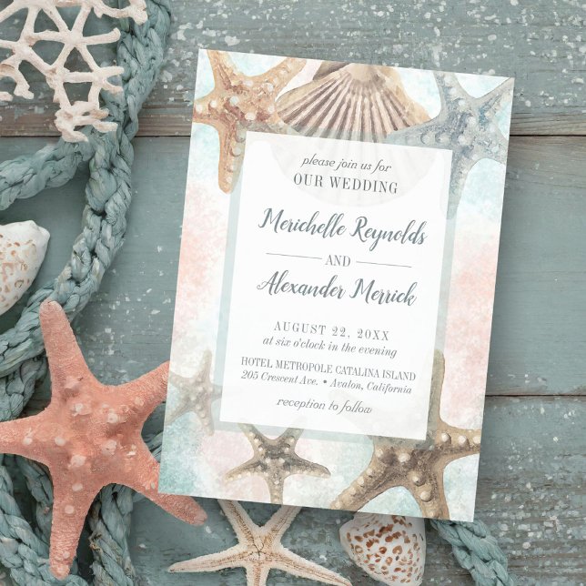 Invitación Starfish Seashells Tropical Beach Wedding (Subido por el creador)