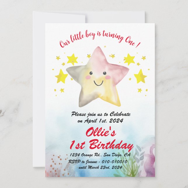Invitación Starfish sonriente - Fiesta de primer/segundo/terc (Anverso)