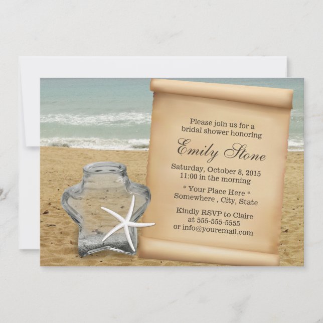 Invitación Starfish & Star Glass Jar Beach Bridal Shower (Anverso)