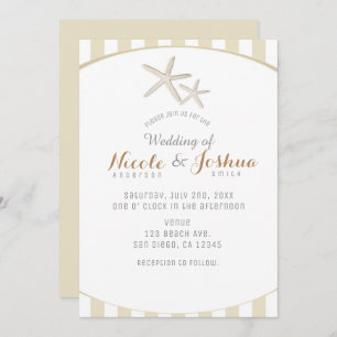 Invitación Starfish Tan striped Modern Minimal Boda de playa