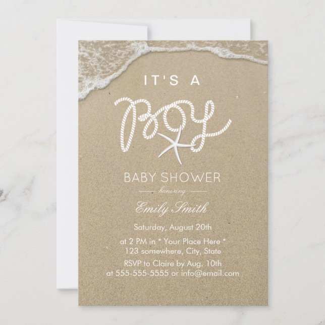 Invitación Starfish tropical Beach Boy Baby Shower (Anverso)