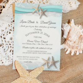 Invitación Starfish Tropical Vintage Beach Turquoise Boda