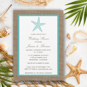 Invitación Starfish Turquesa En La Ducha De Bodas Burlap Beac