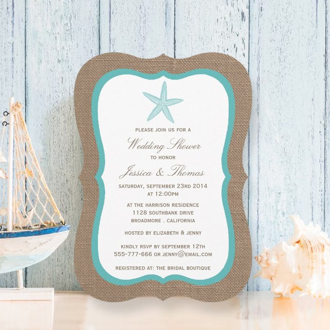 Invitación Starfish Turquesa En La Ducha De Bodas Burlap Beac (Subido por el creador)