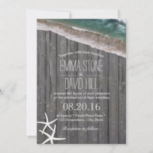 Invitación Starfish & Waves Wood Rústica
