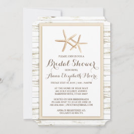 Invitación Starfish Whitewashed Wood Beach Bridal Shower