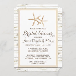 Invitación Starfish Whitewashed Wood Beach Bridal Shower
