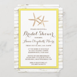 Invitación Starfish Whitewashed Wood Beach Bridal Shower