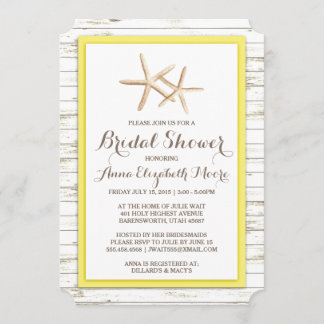 Invitación Starfish Whitewashed Wood Beach Bridal Shower