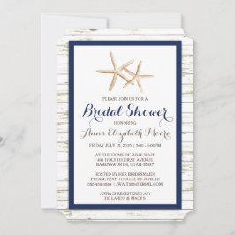 Invitación Starfish Whitewashed Wood Beach Bridal Shower