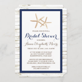 Invitación Starfish Whitewashed Wood Beach Bridal Shower