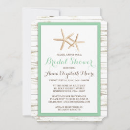 Invitación Starfish Whitewashed Wood Beach Bridal Shower