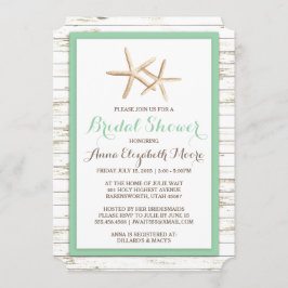 Invitación Starfish Whitewashed Wood Beach Bridal Shower