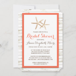 Invitación Starfish Whitewashed Wood Beach Bridal Shower