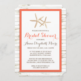 Invitación Starfish Whitewashed Wood Beach Bridal Shower