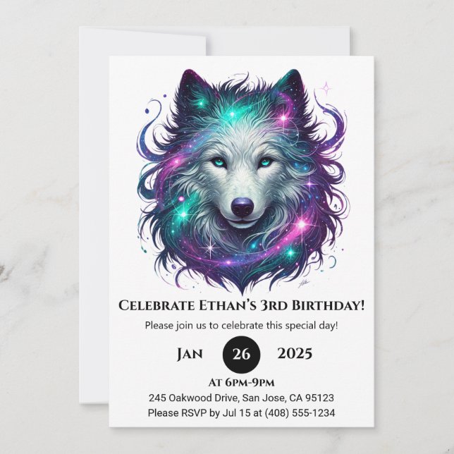 Invitación Starlight Wolf Birthday (Anverso)