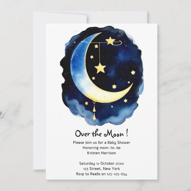 Invitación Starlit Adventure: Baby Shower de Luna y Estrellas (Anverso)