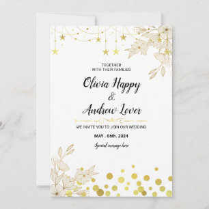 Invitación Starry Elegance: estrella dorada, flores deslumbra