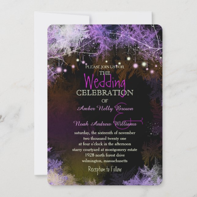 Invitación Starry Evening Forest Purple Boda (Anverso)