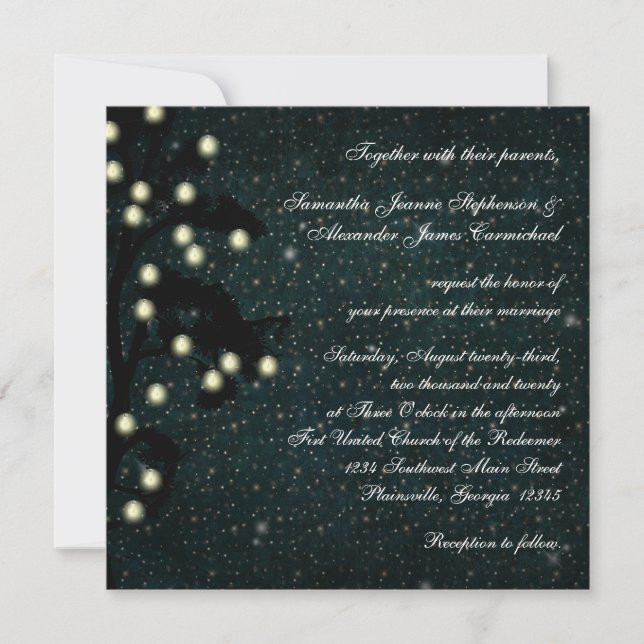 Invitación Starry Midnight String de Lights Square Boda (Anverso)