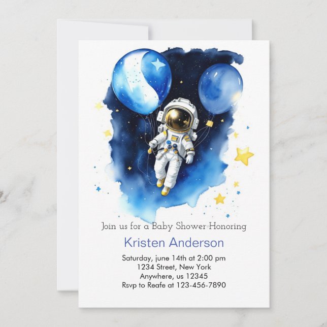 Invitación Starry Moon y Stars Blue Boy Baby Shower (Anverso)