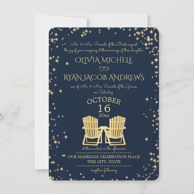Invitación Starry Night Adirondack Chairs Beach Wedding (Anverso)