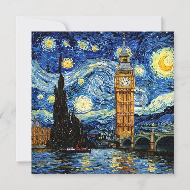 Invitación Starry Night Big Ben London England (Anverso)