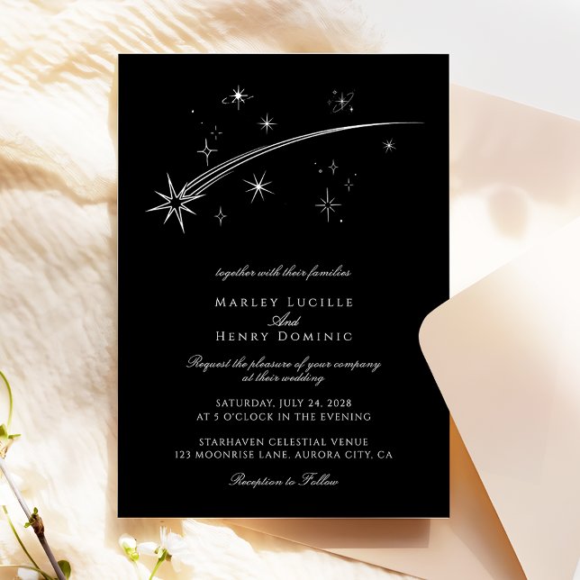 Invitación Starry Night Black and White Celestial Wedding (Subido por el creador)