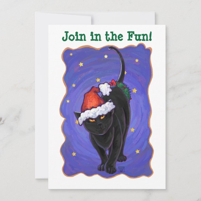 Invitación Starry Night Black Cat Navidades (Anverso)