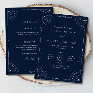 Invitación Starry Night Celestial Wedding Navy Blue Elegant I