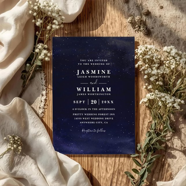 Invitación Starry Night Elegant Modern Chic QR Code Wedding (Subido por el creador)