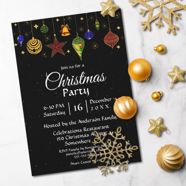 Invitación Starry Night Navidades Baubles Fiesta (Subido por el creador)