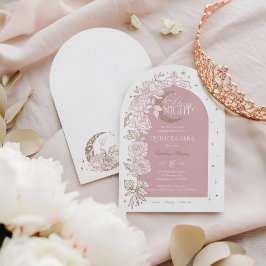 Invitación Starry Night Quinceanera Floral Celestial Moon