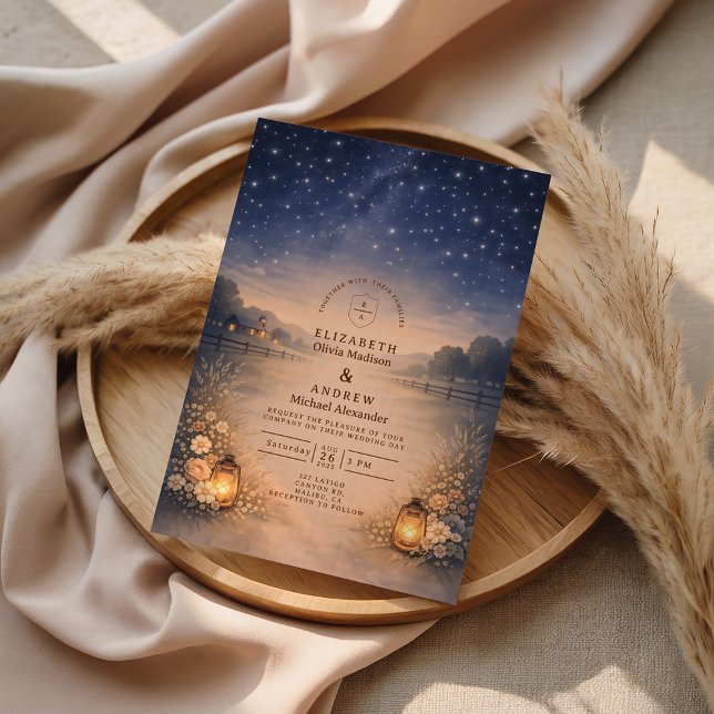 Invitación Starry Night Rustic Meadow Wedding (Subido por el creador)