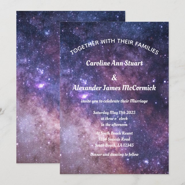 Invitación Starry Night Sky Galaxy Elegante Boda Celestial (Anverso / Reverso)