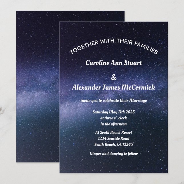 Invitación Starry Night Sky Galaxy Stars Boda moderno (Anverso / Reverso)