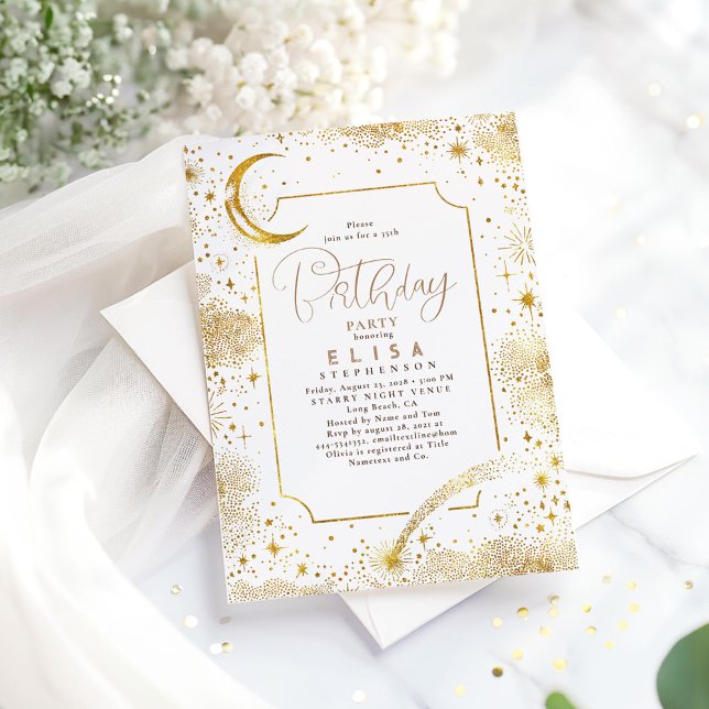Invitación Starry Night Sky Moon Mystical Celestial Cumpleaño (Night Sky Stars and Moon Birthday Invitations)